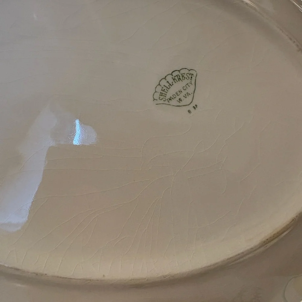 Paden City Shell Krest 1930/ White Platter with Green Leaf Design Platter